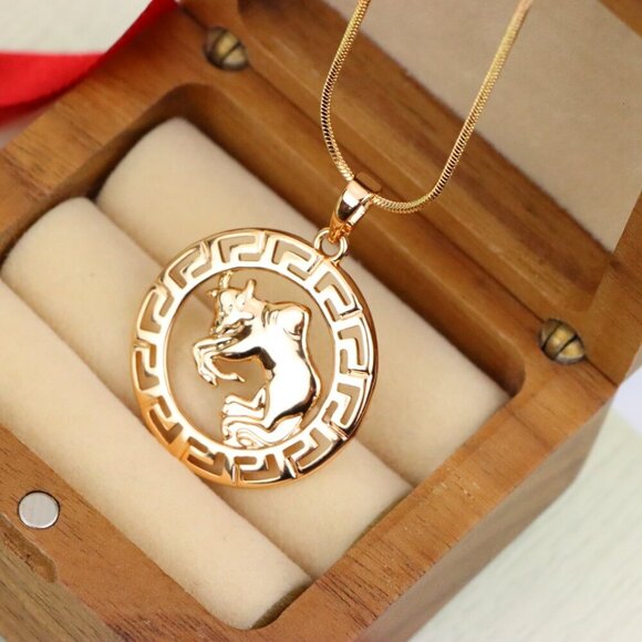 "Zodiac Bull Rose Gold Pendant with Intricate Border Design, XPPT1329 - Picture 9 of 13